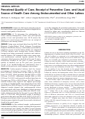 Cover page: Perceived Quality of Care, Receipt of Preventive Care, and Usual Source of Health Care Among Undocumented and Other Latinos