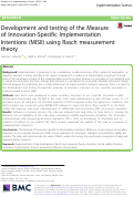 Cover page: Development and testing of the Measure of Innovation-Specific Implementation Intentions (MISII) using Rasch measurement theory.