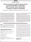 Cover page: Intact Correction for Self-Produced Vowel Formant Variability in Individuals With Cerebellar Ataxia Regardless of Auditory Feedback Availability.