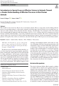 Cover page: Introduction to Special Issue on Affective Science in Animals: Toward a Greater Understanding of Affective Processes in Non-Human Animals