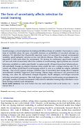 Cover page: The form of uncertainty affects selection for social learning.