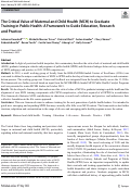 Cover page: The Critical Value of Maternal and Child Health (MCH) to Graduate Training in Public Health: A Framework to Guide Education, Research and Practice