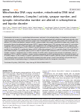 Cover page: Mitochondria DNA copy number, mitochondria DNA total somatic deletions, Complex I activity, synapse number, and synaptic mitochondria number are altered in schizophrenia and bipolar disorder