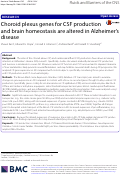 Cover page: Choroid plexus genes for CSF production and brain homeostasis are altered in Alzheimer’s disease