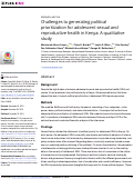 Cover page: Challenges to generating political prioritization for adolescent sexual and reproductive health in Kenya: A qualitative study