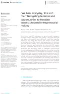 Cover page: “We hear everyday, ‘this isn’t me.’” Navigating tensions and opportunities to translate interests toward entrepreneurial making