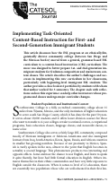 Cover page: Implementing Task-Oriented, Content-Based Instruction for First- and Second-Generation Immigrant Students