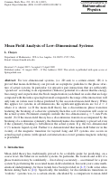 Cover page: Mean Field Analysis of Low–Dimensional Systems