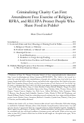 Cover page: Criminalizing Charity: Can First Amendment Free Exercise of Religion, RFRA, and RLUIPA Protect People Who Share Food in Public?