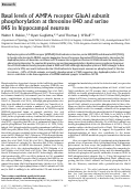 Cover page: Basal levels of AMPA receptor GluA1 subunit phosphorylation at threonine 840 and serine 845 in hippocampal neurons