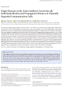 Cover page: Single Neurons in the Avian Auditory Cortex Encode Individual Identity and Propagation Distance in Naturally Degraded Communication Calls