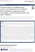 Cover page: Prenatal maternal antidepressants, anxiety, and depression and offspring DNA methylation: epigenome-wide associations at birth and persistence into early childhood