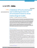 Cover page: A database of hourly wind speed and modeled generation for US wind plants based on three meteorological models