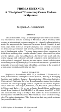 Cover page: From a Distance: A "Disciplined" Democracy Comes Undone in Myanmar