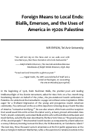 Cover page: Foreign Means to Local Ends: Bialik, Emerson, and the Uses of America in 1920s Palestine