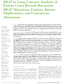 Cover page: BRAF in Lung Cancers: Analysis of Patient Cases Reveals Recurrent BRAF Mutations, Fusions, Kinase Duplications, and Concurrent Alterations.