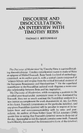 Cover page: Discourse and Disoccultation: An Interview with Timothy Reiss