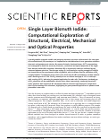 Cover page: Single Layer Bismuth Iodide: Computational Exploration of Structural, Electrical, Mechanical and Optical Properties