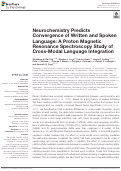 Cover page: Neurochemistry Predicts Convergence of Written and Spoken Language: A Proton Magnetic Resonance Spectroscopy Study of Cross-Modal Language Integration