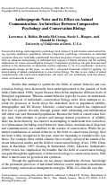 Cover page: Anthropogenic Noise and its Effect on Animal Communication: An Interface Between Comparative Psychology and Conservation Biology