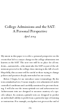 Cover page of College Admissions and the SAT: A Personal Perspective