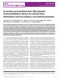 Cover page: A wireless and artefact-free 128-channel neuromodulation device for closed-loop stimulation and recording in non-human primates.