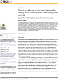 Cover page: Plasma metabolomic biomarkers accurately classify acute mild traumatic brain injury from controls