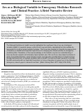 Cover page: Sex as a Biological Variable in Emergency Medicine Research and Clinical Practice: A Brief Narrative Review