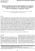 Cover page: We Are All Women: Barriers and Facilitators to Inclusion of Transgender Women in HIV Treatment and Support Services Designed for Cisgender Women