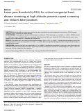 Cover page: Lower pass threshold (≥93%) for critical congenital heart disease screening at high altitude prevents repeat screening and reduces false positives