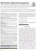 Cover page: Staff Perspectives on Primary Care Teams as De Facto “Hubs” for Care Coordination in VA: a Qualitative Study