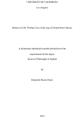 Cover page: Matters of Life: Writing Lives in the Age of United States Slavery