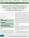 Cover page: Facilitators and Barriers to Passing Local Policies That Prohibit the Sale of Flavored Tobacco Products: Qualitative Analysis of Strategies Implemented by 36 Communities in California, 2017-2021.