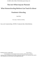 Cover page: This Isn’t What Anyone Planned: What Homeschooling Mothers Can Teach Us About Pandemic-Schooling