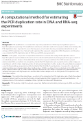 Cover page: A computational method for estimating the PCR duplication rate in DNA and RNA-seq experiments