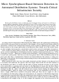 Cover page: Micro Synchrophasor-Based Intrusion Detection in Automated Distribution Systems: Towards Critical Infrastructure Security