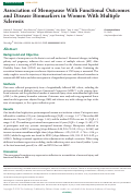 Cover page: Association of Menopause With Functional Outcomes and Disease Biomarkers in Women With Multiple Sclerosis.