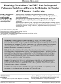 Cover page: Knowledge Translation of the PERC Rule for Suspected Pulmonary Embolism: A Blueprint for Reducing the Number of CT Pulmonary Angiograms