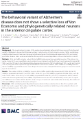 Cover page: The behavioral variant of Alzheimer’s disease does not show a selective loss of Von Economo and phylogenetically related neurons in the anterior cingulate cortex