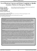 Cover page: Use of Physician Concerns and Patient Complaints as Quality Assurance Markers in Emergency Medicine