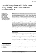 Cover page: Interstitial chemotherapy with biodegradable BCNU (Gliadel) wafers in the treatment of malignant gliomas.