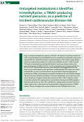 Cover page: Untargeted metabolomics identifies trimethyllysine, a TMAO-producing nutrient precursor, as a predictor of incident cardiovascular disease risk