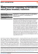 Cover page: Analog reservoir computing via ferroelectric mixed phase boundary transistors.