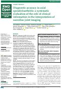 Cover page: Diagnostic accuracy in axial spondyloarthritis: a systematic evaluation of the role of clinical information in the interpretation of sacroiliac joint imaging.