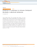 Cover page: Predictors of responses to immune checkpoint blockade in advanced melanoma