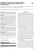 Cover page: Evaluation of Commercially Available Machine Interpretation Applications for Simple Clinical Communication.