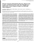 Cover page: Plasma Acylation-Stimulating Protein, Adiponectin, Leptin, and Ghrelin before and after Weight Loss Induced by Gastric Bypass Surgery in Morbidly Obese Subjects