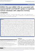 Cover page: MiRNA-15b and miRNA-125b are associated with regional Aβ-PET and FDG-PET uptake in cognitively normal individuals with subjective memory complaints