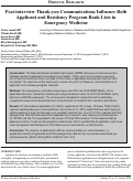 Cover page: Post-interview Thank-you Communications Influence Both Applicant and Residency Program Rank Lists in Emergency Medicine