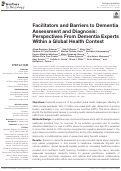 Cover page: Facilitators and Barriers to Dementia Assessment and Diagnosis: Perspectives From Dementia Experts Within a Global Health Context